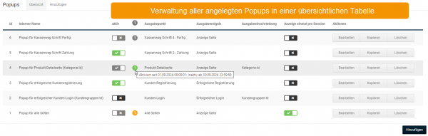 Popup Verwaltung