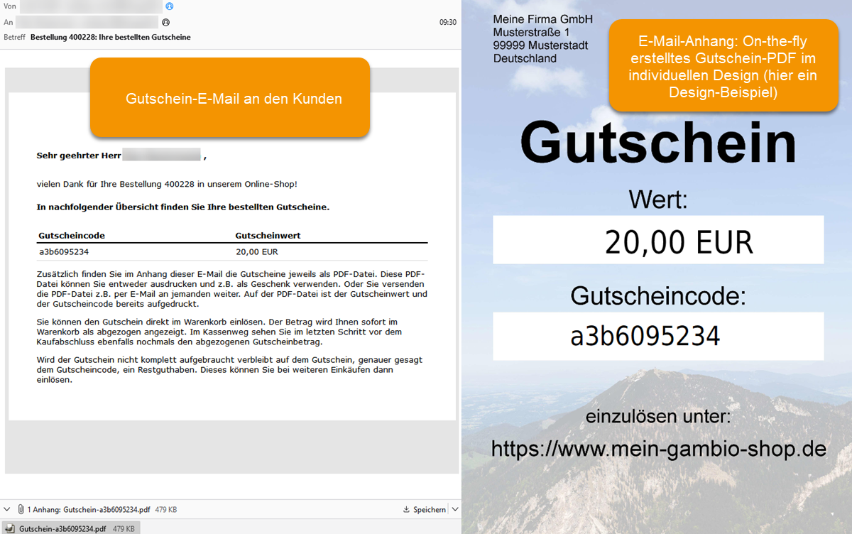 Gutschein-E-Mail an Kunden mit PDF-Anahng